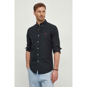 Košile Polo Ralph Lauren pánská, černá barva, slim, s límečkem button-down, 710928254