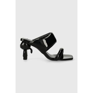 Kožené pantofle Karl Lagerfeld IKON HEEL dámské, černá barva, na podpatku, KL39005A