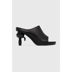 Kožené pantofle Karl Lagerfeld IKON HEEL dámské, černá barva, na podpatku, KL39004