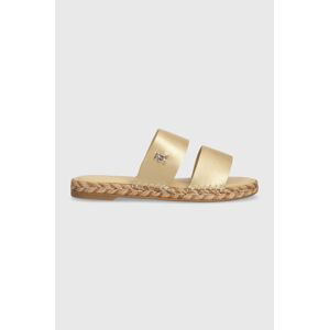 Kožené pantofle Tommy Hilfiger TH GOLD FLAT ESPADRILLE SANDAL dámské, zlatá barva, FW0FW07932