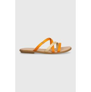 Pantofle Tommy Hilfiger TH STRAP FLAT SATIN SANDAL dámské, oranžová barva, FW0FW08041