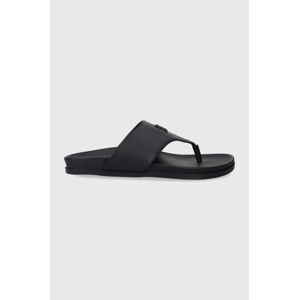 Kožené žabky Tommy Hilfiger THONG COMFORT SANDAL dámské, tmavomodrá barva, na plochém podpatku, FW0FW08042