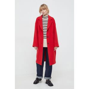 Vlněný kabát Marc O'Polo červená barva, přechodný