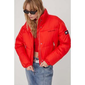 Bunda Tommy Jeans dámská, červená barva, zimní, oversize