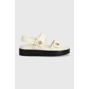 Kožené sandály Tory Burch Kira Sport Sandal dámské, béžová barva, na platformě, 144328.104