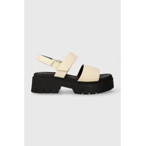 Kožené sandály HUGO KrisSandal dámské, béžová barva, na platformě, 50513525