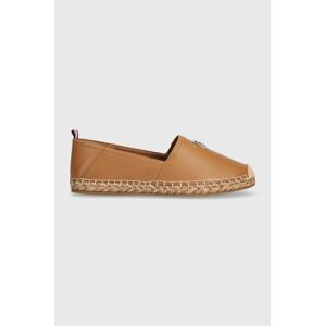 Kožené espadrilky Tommy Hilfiger TH LEATHER FLAT ESPADRILLE hnědá barva, FW0FW07720