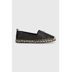 Kožené espadrilky Tommy Hilfiger TH LEATHER FLAT ESPADRILLE černá barva, FW0FW07720