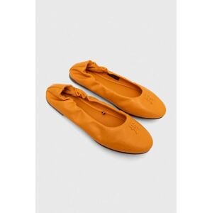Kožené baleríny Tommy Hilfiger TH ELEVATED ELASTIC BALLERINA oranžová barva, FW0FW07882