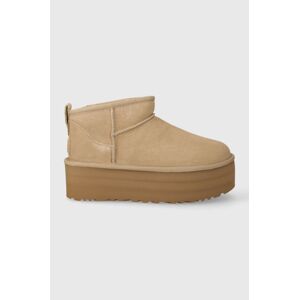 Semišové sněhule UGG Classic Ultra Mini Platform béžová barva, 1135092