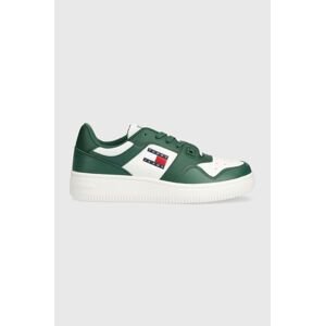 Kožené sneakers boty Tommy Jeans TJM RETRO BASKET ESS zelená barva, EM0EM01395