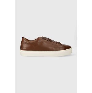 Kožené sneakers boty Tommy Hilfiger PREMIUM CUPSOLE GRAINED LTH hnědá barva, FM0FM04893