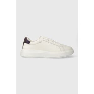 Kožené sneakers boty Calvin Klein LOW TOP LACE UP PET bílá barva, HM0HM01288