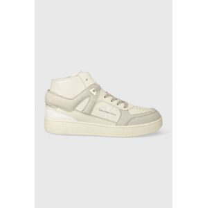 Kožené sneakers boty Calvin Klein Jeans BASKET CUPSOLE MID LTH ML FAD béžová barva, YM0YM00883