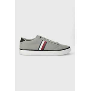 Tenisky Tommy Hilfiger TH HI VULC LOW STRIPES MESH pánské, šedá barva, FM0FM04946