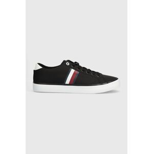 Tenisky Tommy Hilfiger TH HI VULC LOW STRIPES MESH pánské, černá barva, FM0FM04946