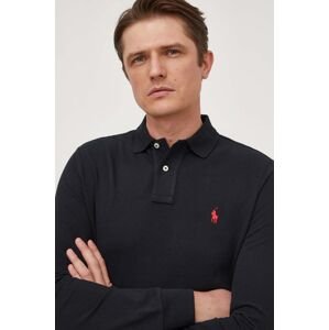 Bavlněné tričko s dlouhým rukávem Polo Ralph Lauren černá barva