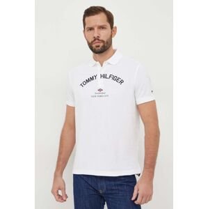 Bavlněné polo tričko Tommy Hilfiger bílá barva, s potiskem