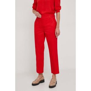 Kalhoty Tommy Hilfiger dámské, červená barva, jednoduché, high waist