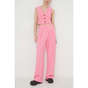 Kalhoty HUGO dámské, růžová barva, jednoduché, high waist