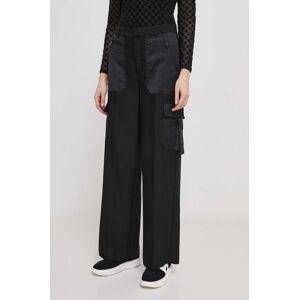 Kalhoty Dkny dámské, černá barva, široké, high waist, P3JKNV51