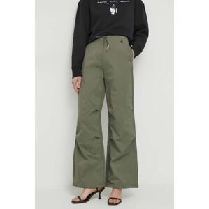 Kalhoty Calvin Klein Jeans dámské, zelená barva, široké, high waist