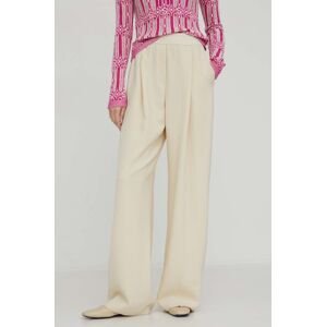 Kalhoty Stine Goya Ciara dámské, béžová barva, široké, high waist