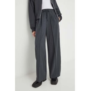 Kalhoty American Vintage dámské, šedá barva, široké, high waist