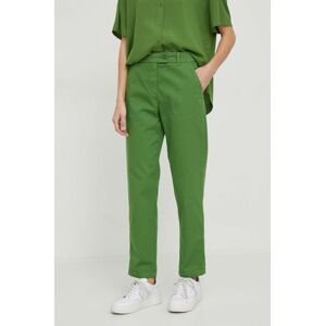 Kalhoty United Colors of Benetton dámské, zelená barva, jednoduché, high waist