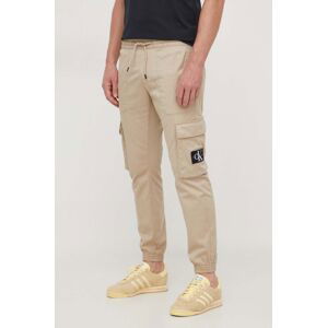 Kalhoty Calvin Klein Jeans pánské, béžová barva, ve střihu cargo
