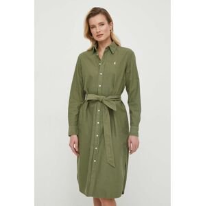 Bavlněné šaty Polo Ralph Lauren zelená barva, mini
