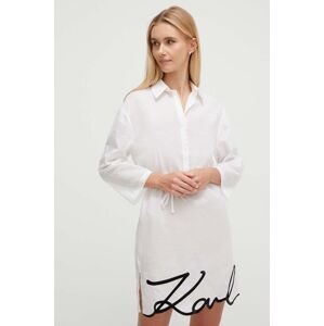 Bavlněné šaty Karl Lagerfeld bílá barva