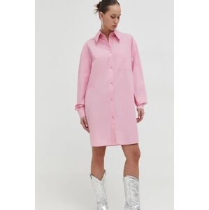 Bavlněné šaty Moschino Jeans růžová barva, mini, oversize