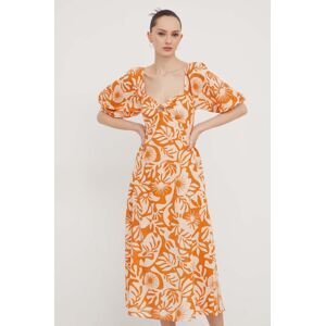 Bavlněné šaty Billabong oranžová barva, midi
