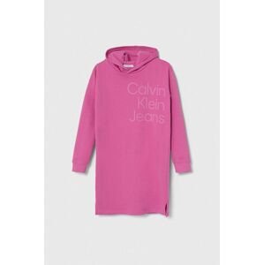 Dětské bavlněné šaty Calvin Klein Jeans růžová barva, mini