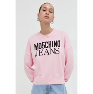 Bavlněný svetr Moschino Jeans růžová barva, lehký