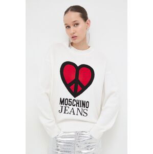 Bavlněný svetr Moschino Jeans béžová barva, lehký