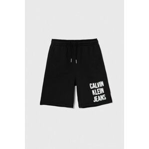 Dětské kraťasy Calvin Klein Jeans černá barva, nastavitelný pas