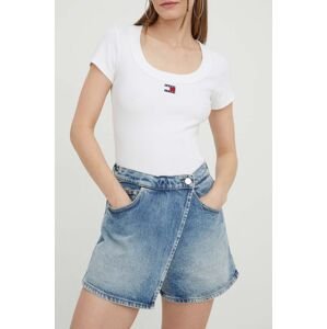 Džínové šortky Tommy Jeans dámské, hladké, high waist, DW0DW16977