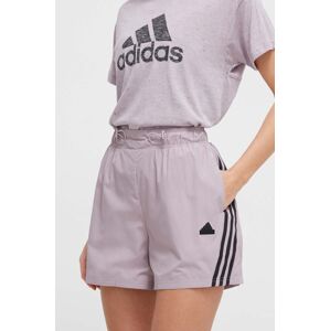 Kraťasy adidas dámské, růžová barva, s aplikací, high waist, IS3615