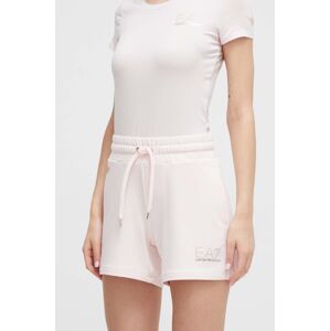 Kraťasy EA7 Emporio Armani dámské, růžová barva, s aplikací, high waist