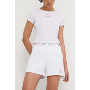 Kraťasy EA7 Emporio Armani dámské, bílá barva, hladké, high waist