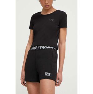 Kraťasy EA7 Emporio Armani dámské, černá barva, hladké, high waist