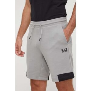 Bavlněné šortky EA7 Emporio Armani šedá barva