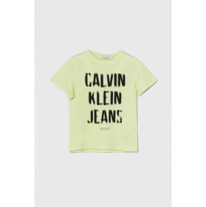 Dětské bavlněné tričko Calvin Klein Jeans zelená barva, s potiskem