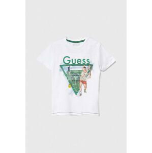 Dětské bavlněné tričko Guess bílá barva, s potiskem