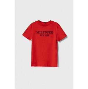 Dětské bavlněné tričko Tommy Hilfiger červená barva, s aplikací