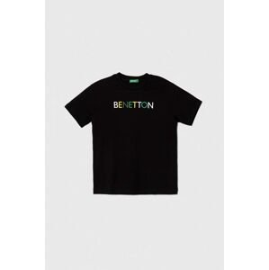 Dětské bavlněné tričko United Colors of Benetton černá barva, s potiskem