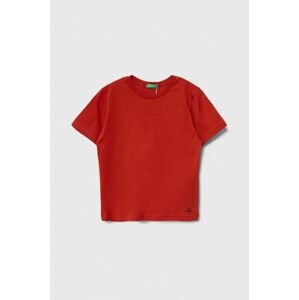 Dětské bavlněné tričko United Colors of Benetton červená barva