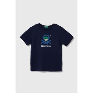 Dětské bavlněné tričko United Colors of Benetton tmavomodrá barva, s potiskem